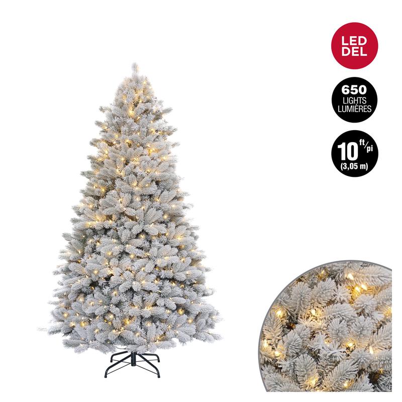 Arbre de Nol floqu de 3 183 pointes avec 650 lumires DEL blanc chaud, 10'