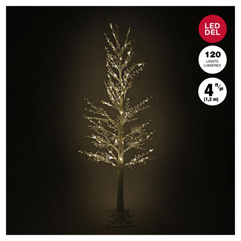 Arbre de style bouleau prclair  120 lumires DEL blanc chaud scintillantes, 4' (1,2 m)