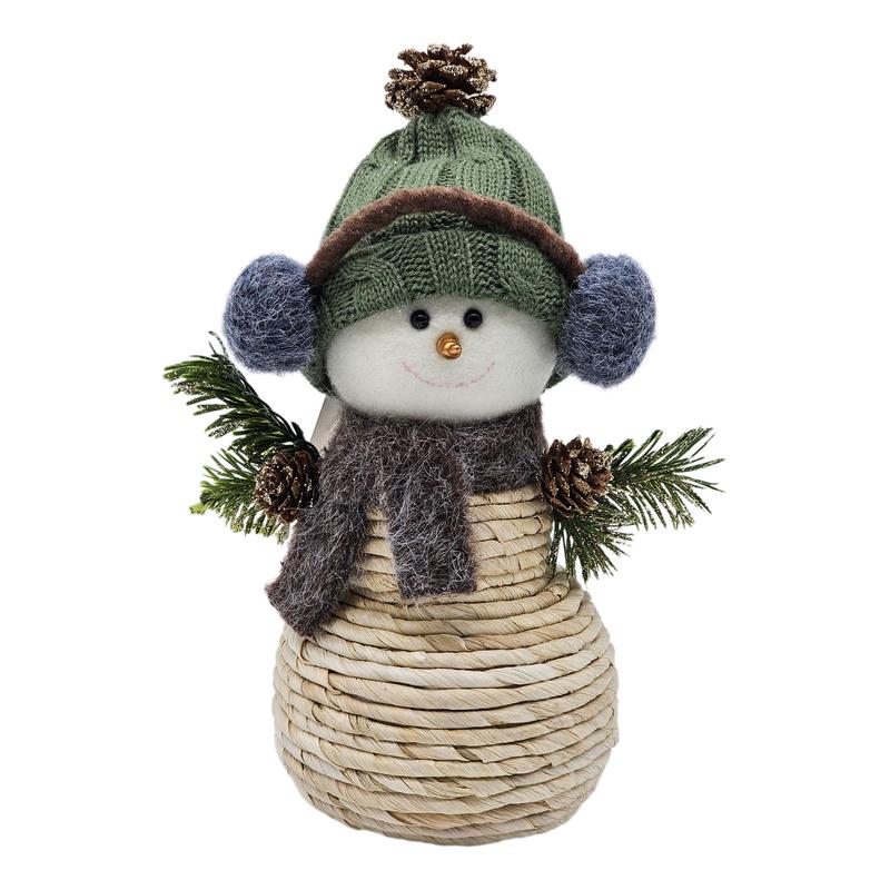 Bonhomme de neige avec cache-oreilles et corps en sisal tress, 10''