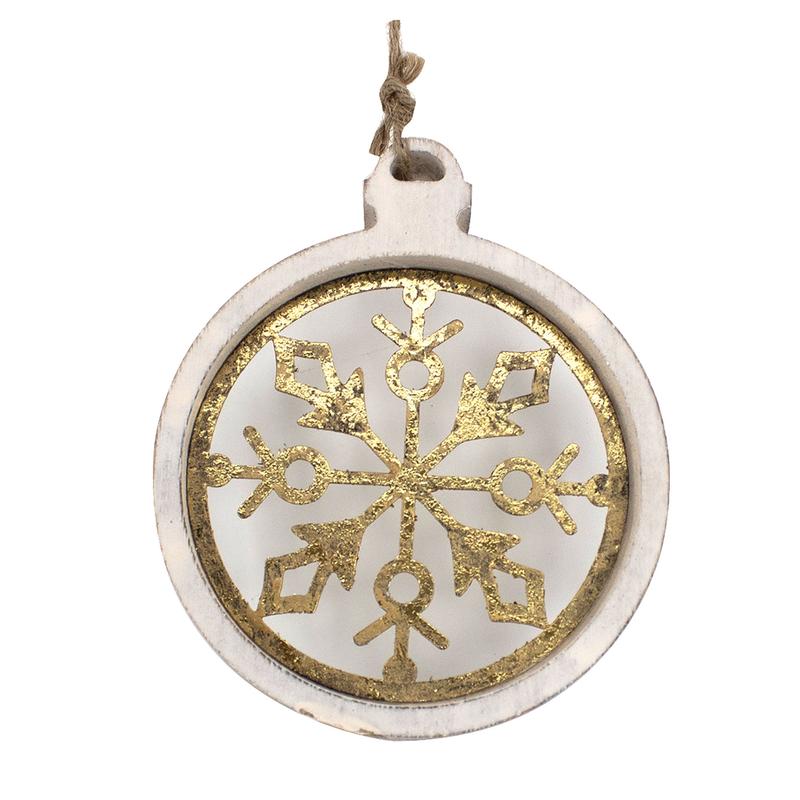 Boule dcorative en bois avec flocon dor  suspendre, 5''