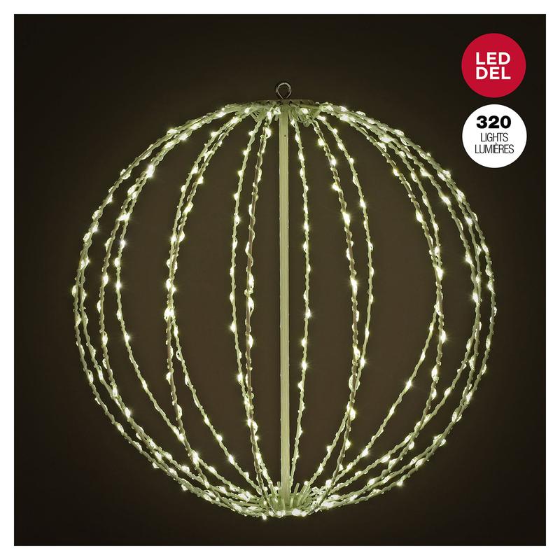 Boule lumineuse mtallique pliable avec 320 lumires DEL blanc chaud, 17,7" (45 cm)