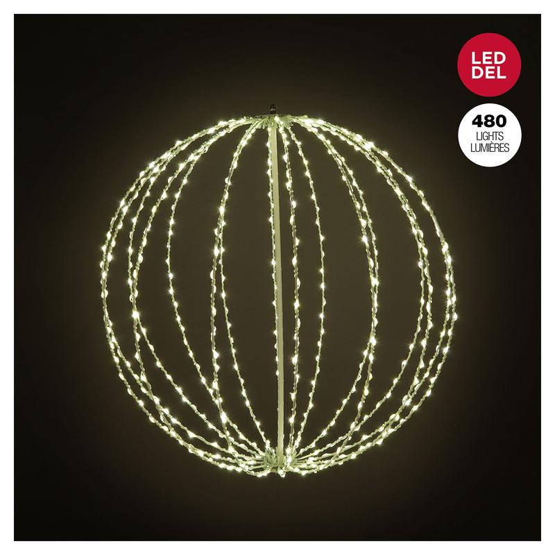 Boule lumineuse mtallique pliable avec 480 lumires  DEL blanc chaud, 23,6" (60 cm)