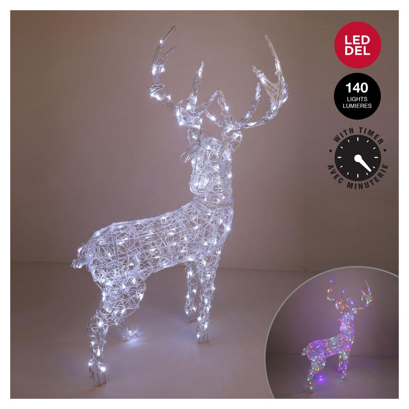 Renne debout en acrylique avec 140 lumires DEL bicolores, 51" (1,3 m)