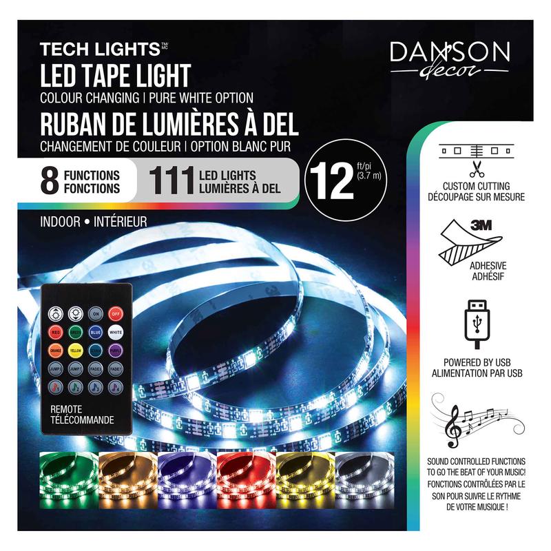 Ruban de 111lumires DEL  8fonctions de 12' (3,7m), multicolore