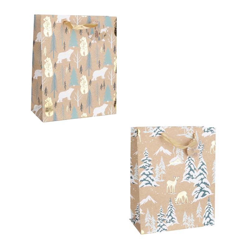 Sac cadeau de Nol avec animaux dans la fort, moyen (choix entre 2 modles)