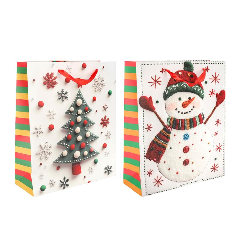 Sac cadeau de Nol avec illustration de bonhomme de neige ou de sapin, T-grand (choix entre 2 modles)