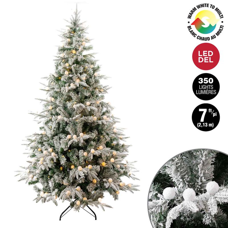 Sapin de Nol floqu  350 lumires DEL duo-couleurs avec fonctions et 873 pointes, 7' (2,13 m)