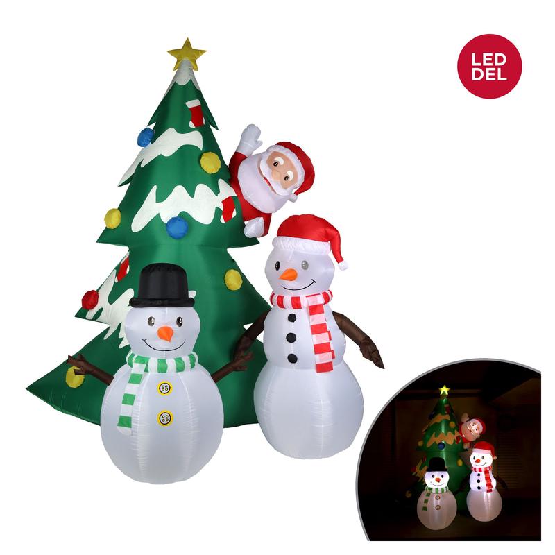 Sapin de Nol gonflable illumin par DEL avec Pre Nol et 2 bonhommes de neige, 10'