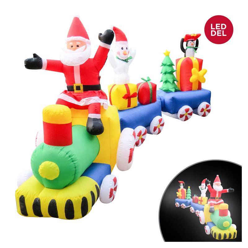 Train gonflable  DEL avec le Pre Nol, arbre et botes-cadeaux, 10'