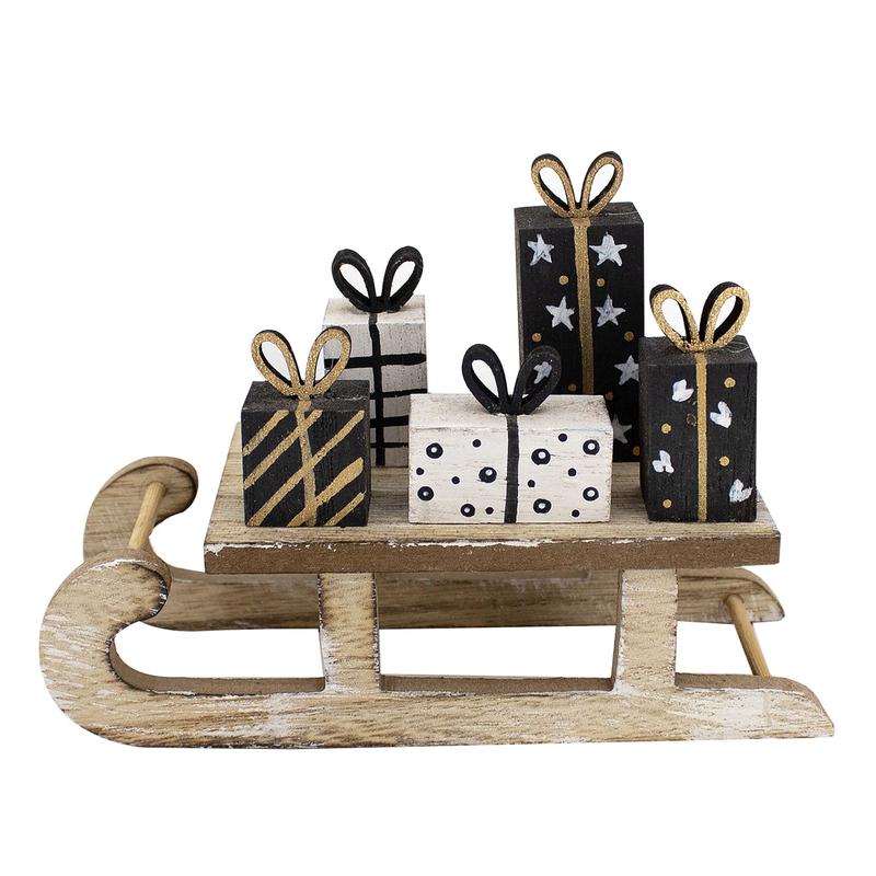 Traneau dcoratif en bois avec cadeaux, 5''