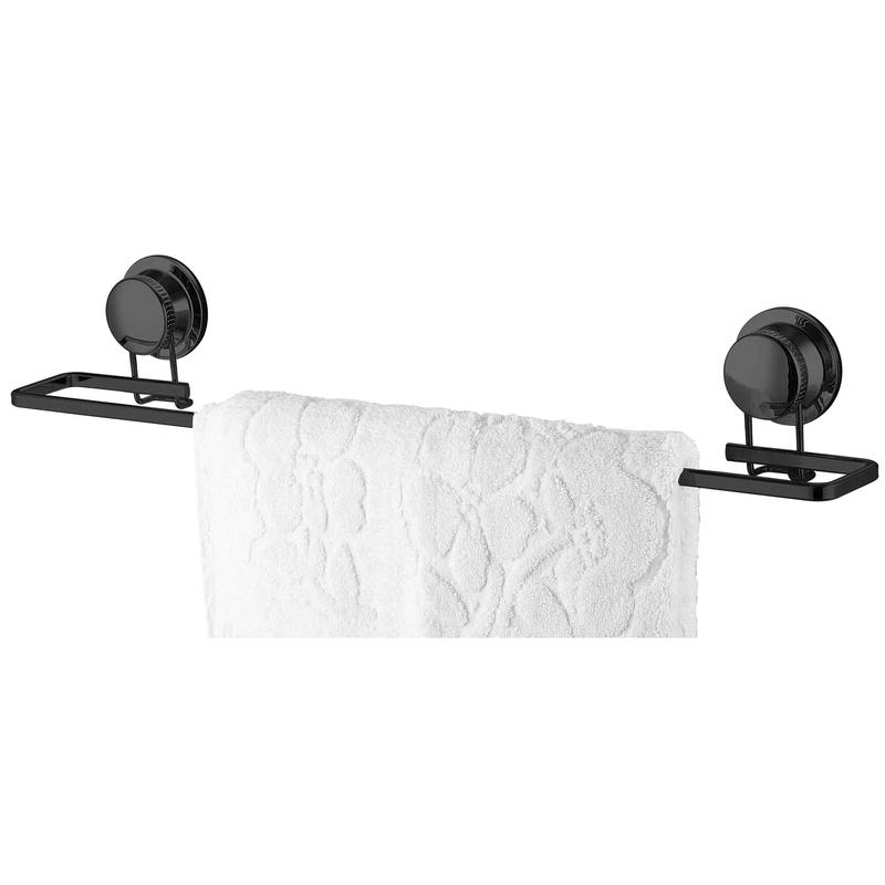 Barre porte-serviettes noire mate  ventouses, 18''