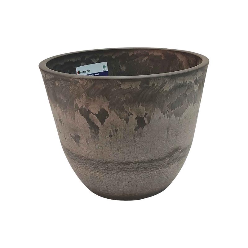 Pot rond au fini pierre brune, 9" x 12''