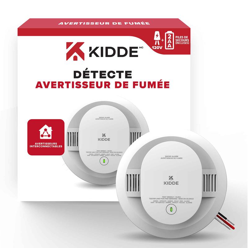 Avertisseur de fume 120 V avec piles de secours, 2 x AA