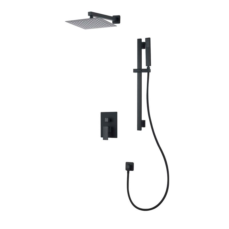 Robinetterie de douche  valve  pression quilibre avec douchette  main et barre  glissire, noir mat