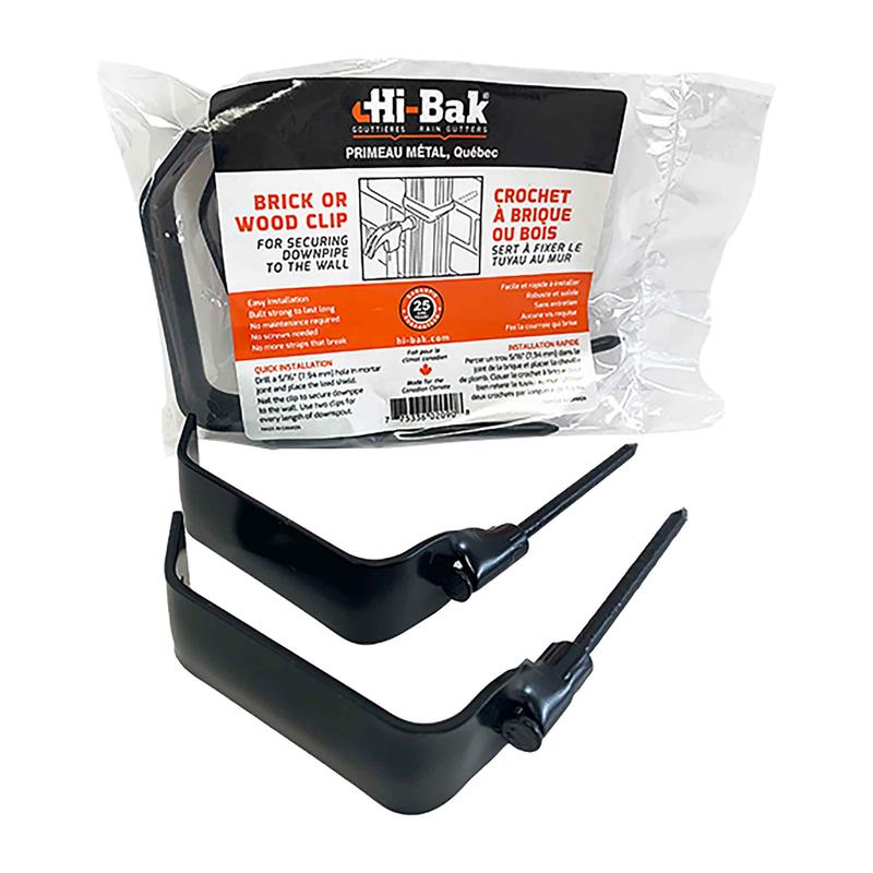 Attache pour descente de gouttire de 2" x 3" pour brique et bois, noir (2 units)