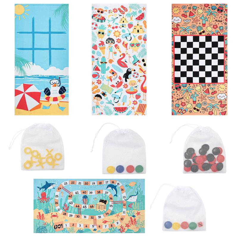 Serviette de plage en microfibre avec jeux, 28'' x 58'' (choix entre 4 modles)
