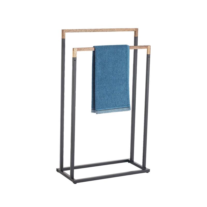 Porte-serviette autoportant avec barres en bois, 17,72'' x 8,5'' x 30''