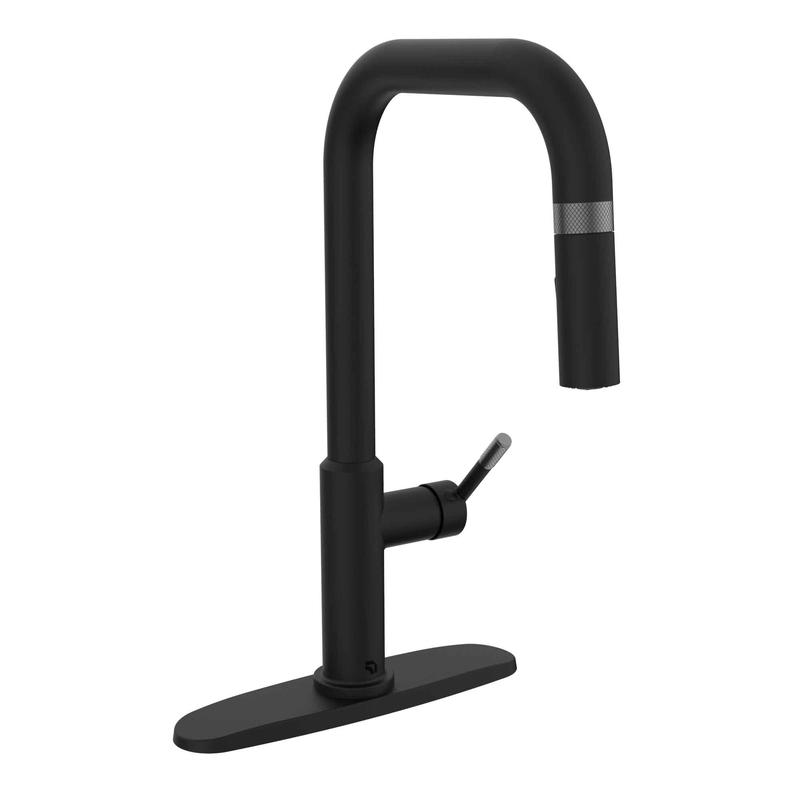 Robinet d'vier de cuisine Adore avec bec pivotant intgrant douchette amovible, noir mat