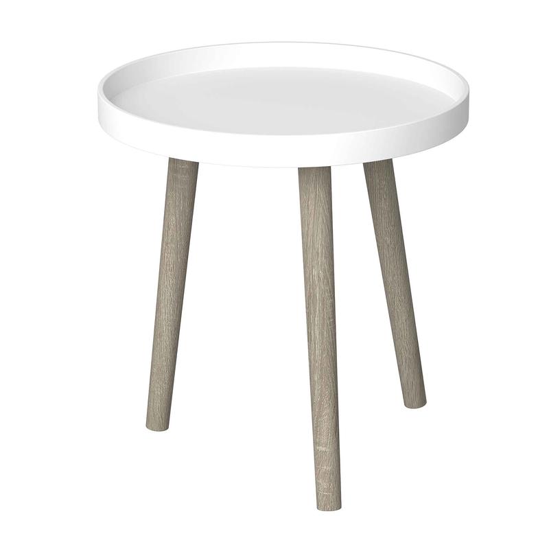 Table d'appoint ronde, 15'' x 17'' (blanc et naturel)