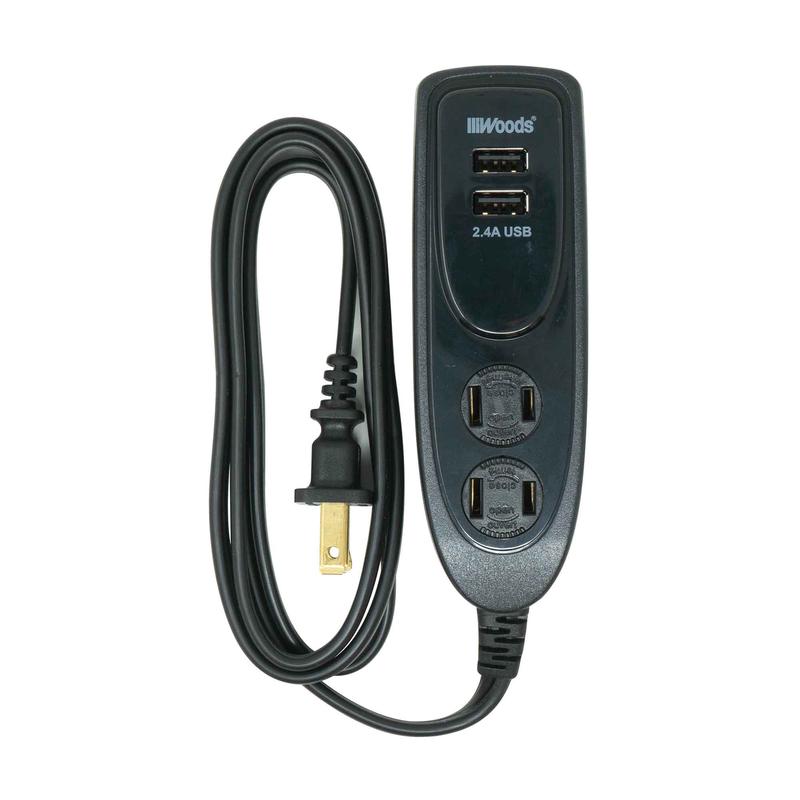 Barre dalimentation pour le bureau  2prises et 2portsUSB, noir