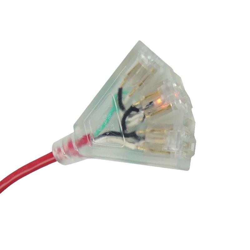 Rallonge dextrieure  cordon14/3 de 100'  3 prises, rouge