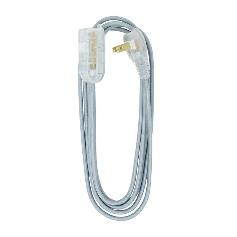 Rallonge lectrique  cordon16/2 en tissu de 8'  3 prises, gris