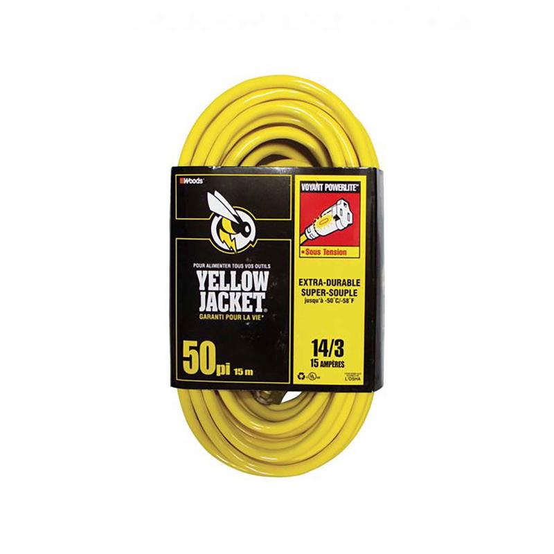 Rallonge lectrique Yellow Jacket  cordon14/3 SJTW de 15m  1 prise, jaune
