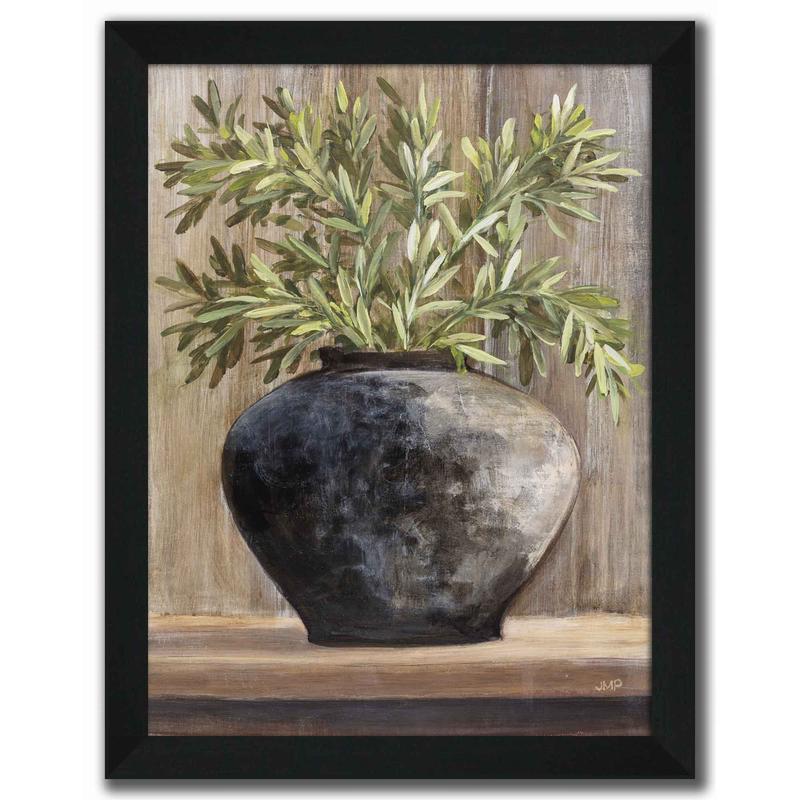 Toile avec vitre et cadrage pot avec herbes, 12'' x 16''