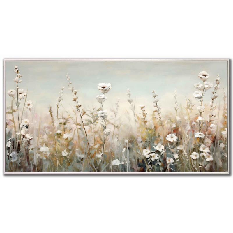 Toile embellie  la main petites fleurs des prs, 40'' x 20''