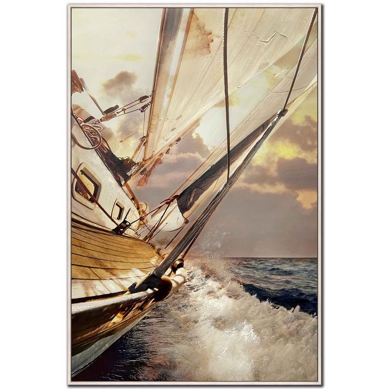 Toile embellie  la main voilier sur l'eau, 30'' x 45''