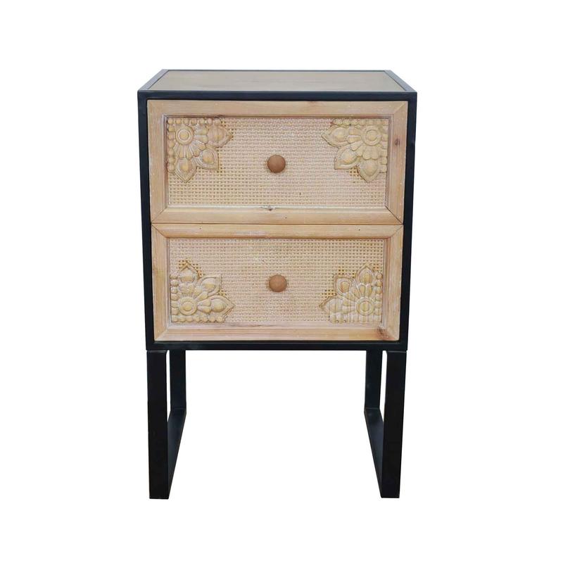Table dappoint en mtal noir et en bois avec 2tiroirs au design floral, 16'' x 13-1/2'' x25-1/2''