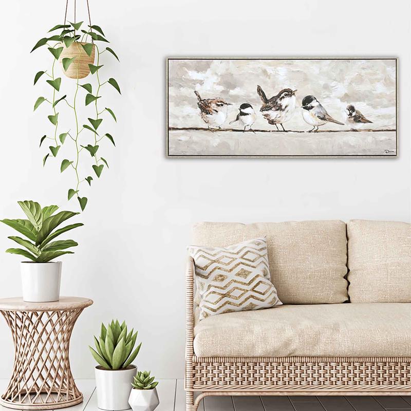 Toile de 5oiseaux sur un fil, 45-1/4'' x 20''