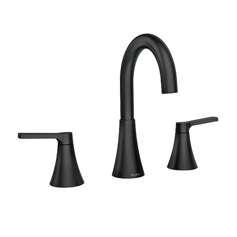 Robinet de salle de bain Mikah  2poignes et  grand arc, noir mat (8"  16")