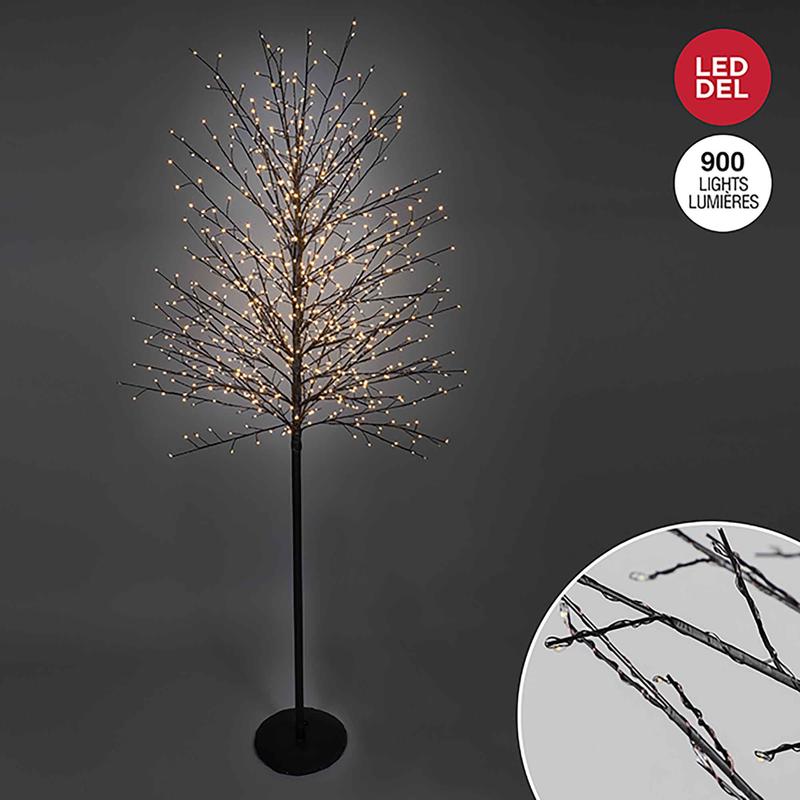 Arbre de Nol noir avec 900lumires DEL  micropoints blanc chaud, 5,9' (1,8 m)