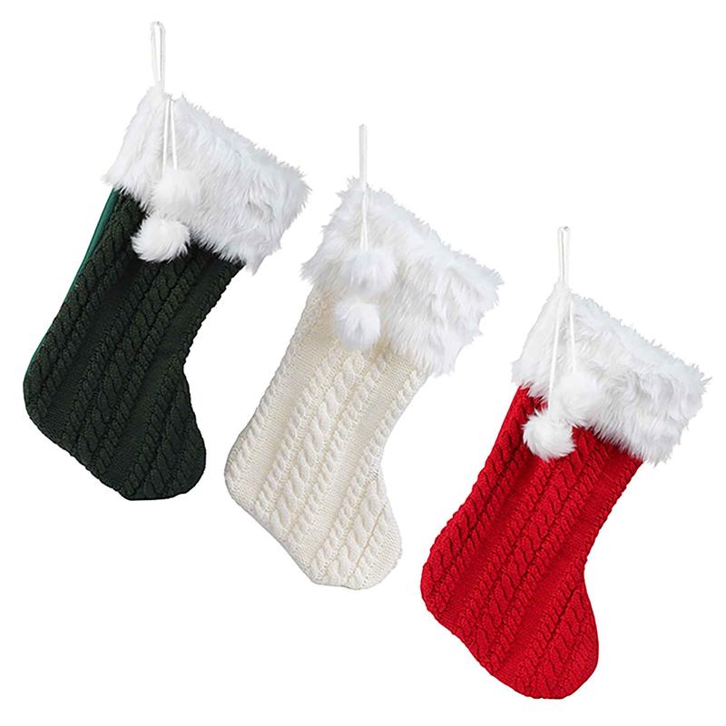 Bas de Nol de 20,1" en tissu tricot avec pompons, choix entre 3 couleurs