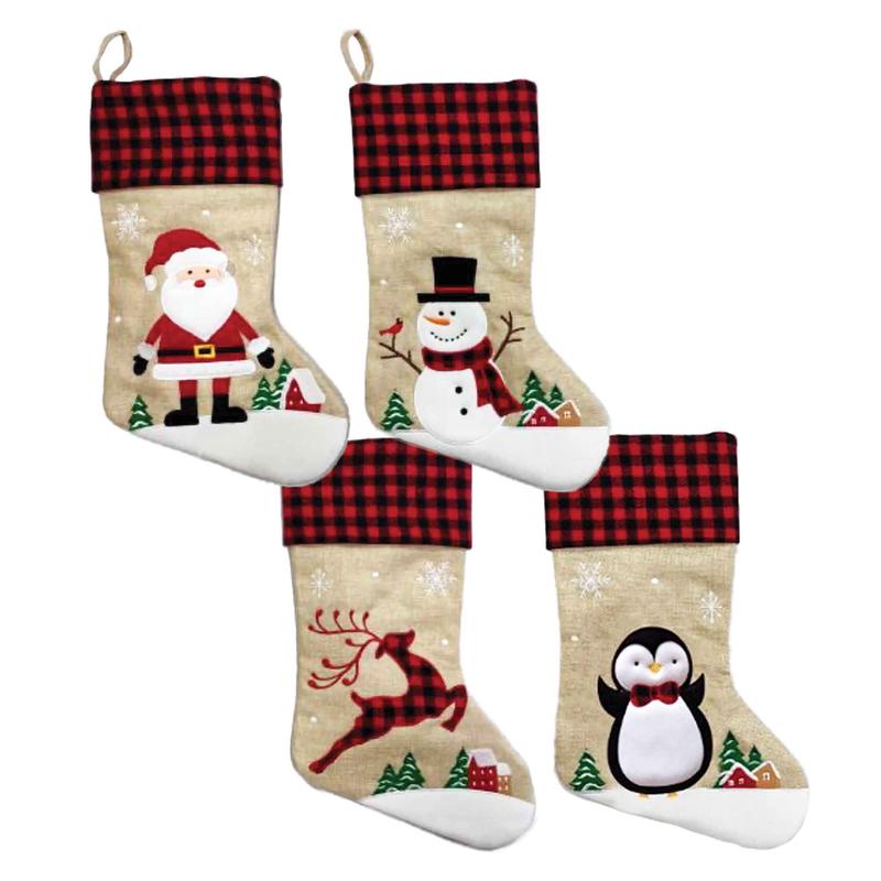 Bas de Nol en jute avec personnage des ftes, choix entre 4 modles