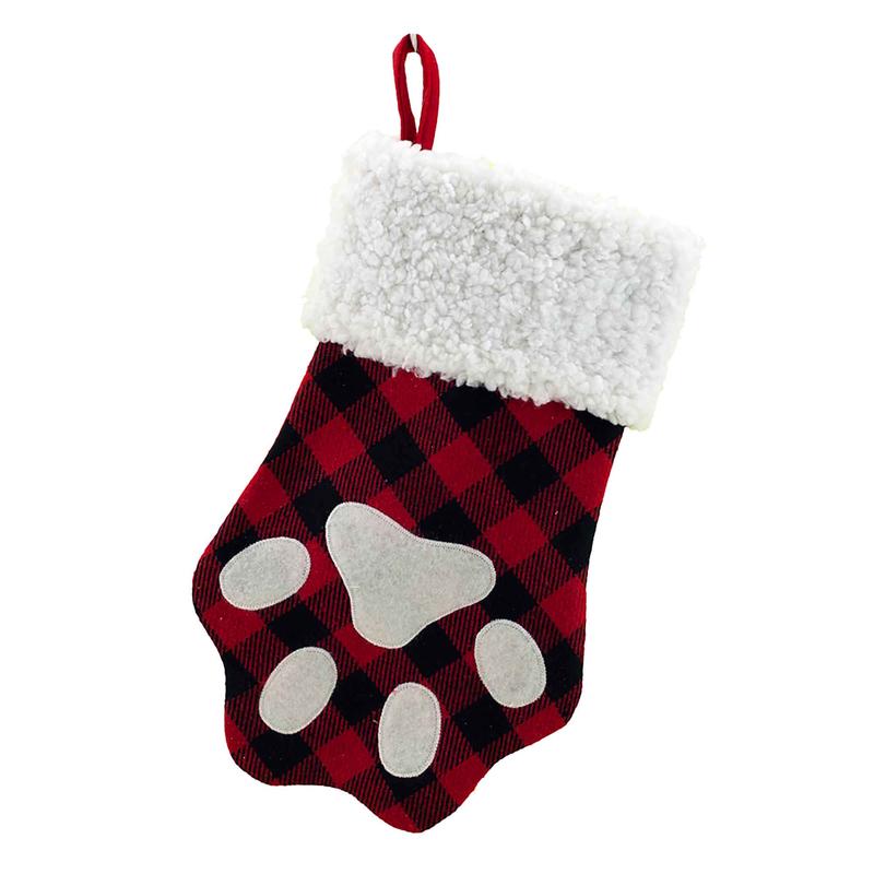 Bas de Nol patte de chien avec bordure en sherpa, 13"x11"