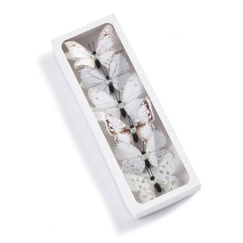 Boite de 6 papillons blancs  clips