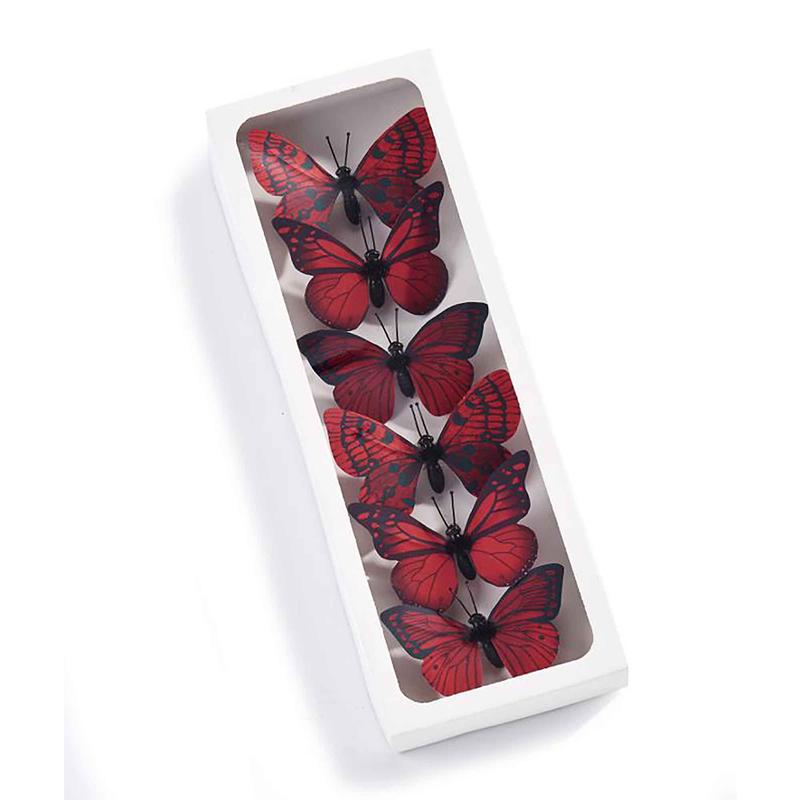 Boite de 6 papillons rouges  clips