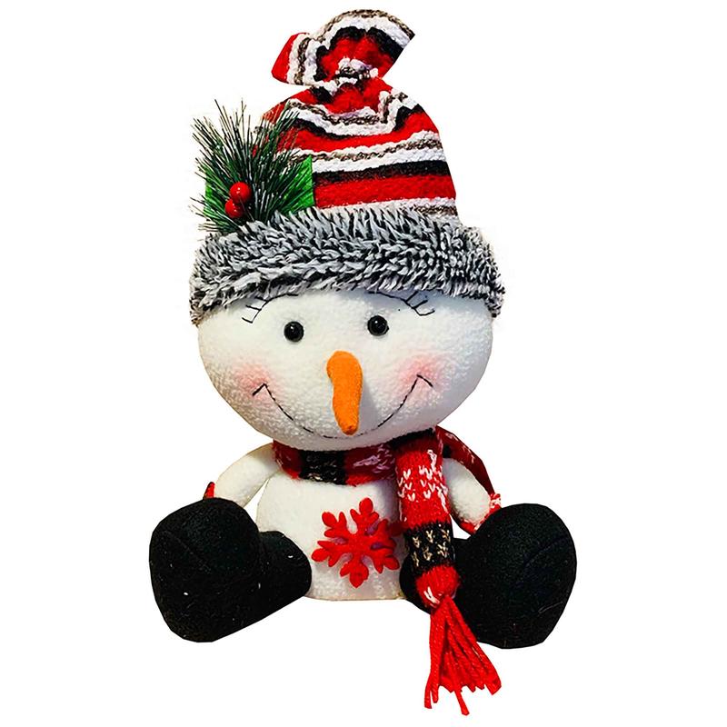 Bonhomme de neige assis avec chapeau ray, 30cm