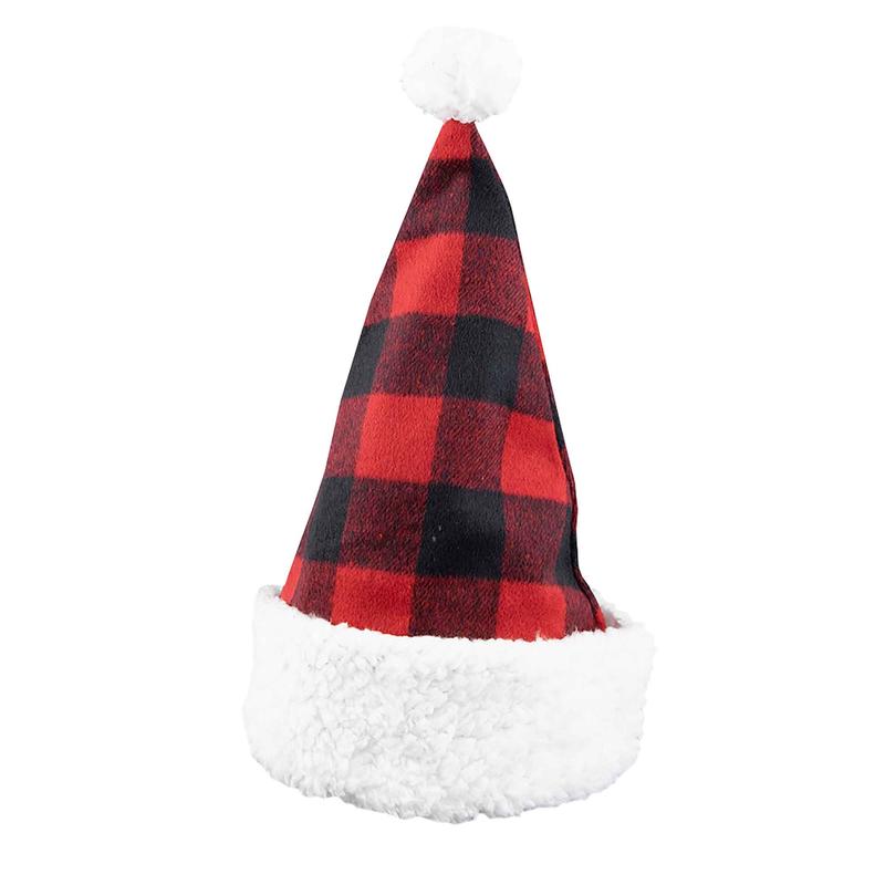 Bonnet de pre Nol en coton boucl noir et rouge, 15"