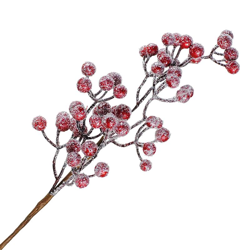 Branche avec baies rouge givr, 15"
