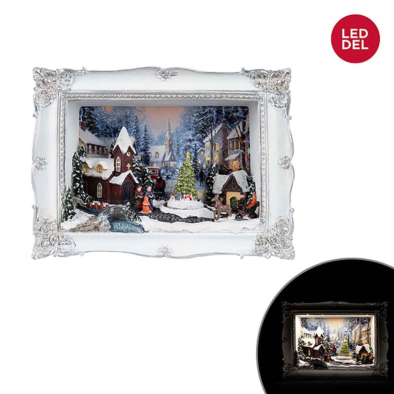 Cadre en polyrsine avec scne de Nol et arbre rotatif, 11,2'' x 3,2'' x 8,3''