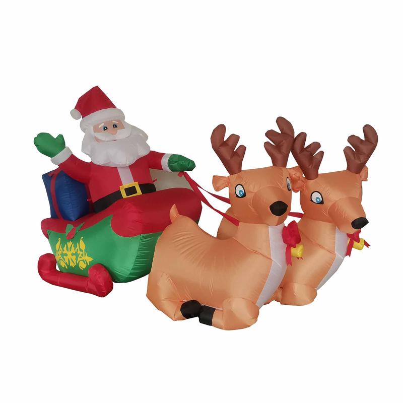 Pre Nol dans un traineau avec 2 rennes, dcoration gonflable illumine