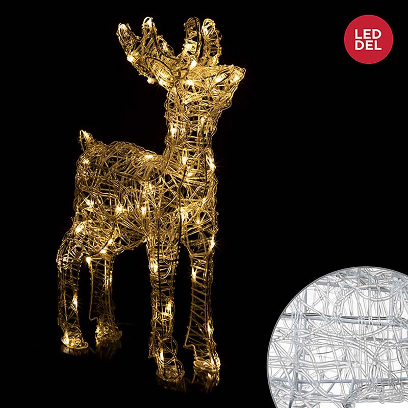 Renne en acrylique debout avec 60 lumires DEL blanc chaud, 24"