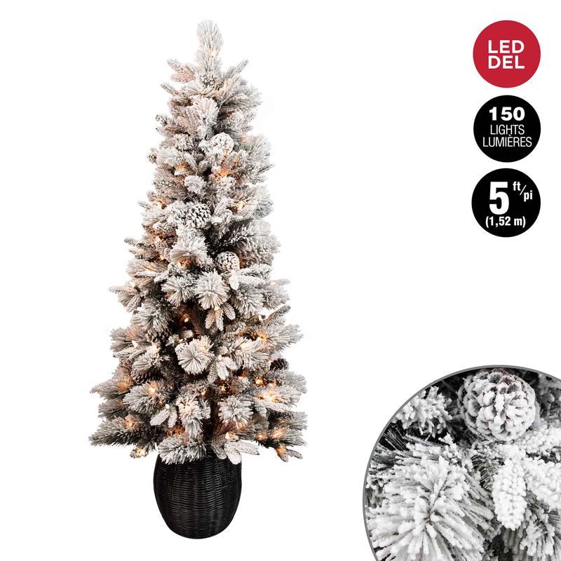 Sapin de Nol floqu  150lumires DEL en blanc chaud et 528 pointes, 5' (1,52m)
