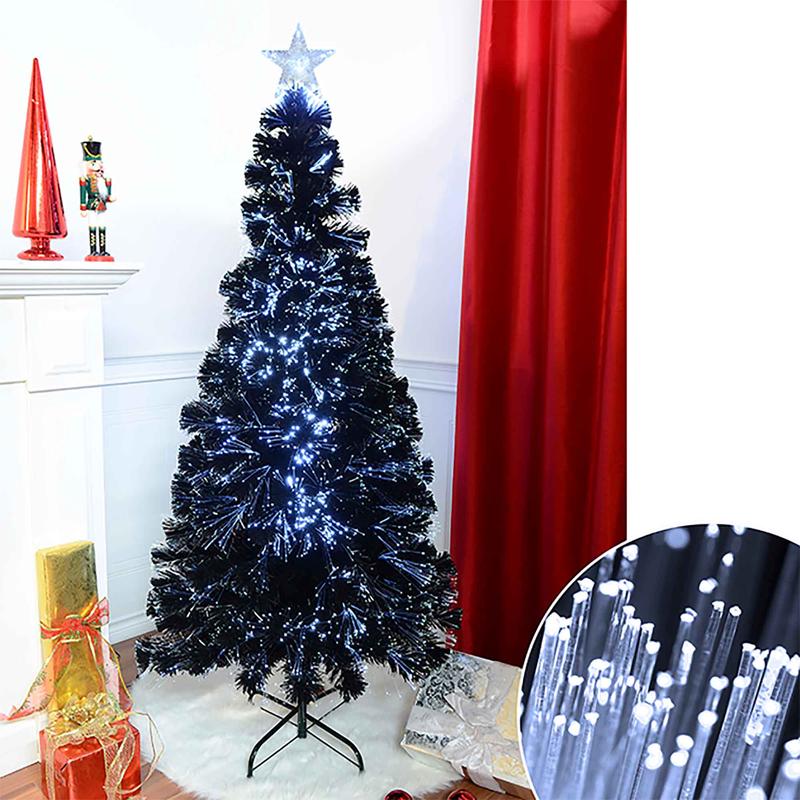 Sapin de Nol noir de 6' avec clairage DEL par fibre optique, 220 pointes