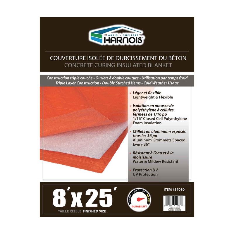 Bche isolante +/- R2 pour le durcissement du bton, 8' x 25'