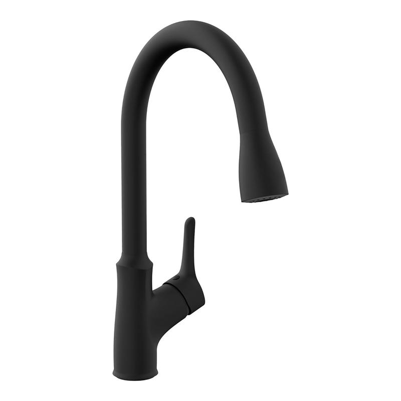 Robinet d'vier de cuisine Fusio avec bec pivotant intgrant douchette amovible, noir mat