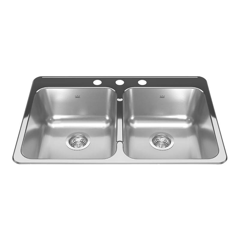 vier  deux cuves en acier inoxydable et  3 trous prpercs, 31-1/4'' x 20-1/2'' x 7"